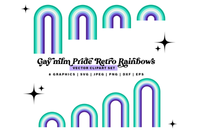 Gay mlm Pride Rainbow svg Clipart set, LGBT Retro Pride Rainbows