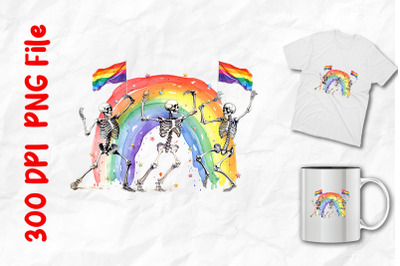 Dancing Skeletons Holding Pride Flag