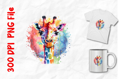 Rainbow Pride Giraffe Watercolor