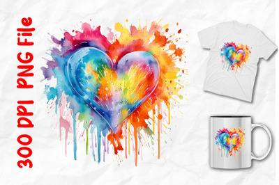 Watercolor Splash Rainbow Heart