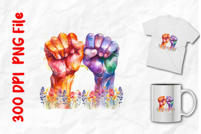 Rainbow Flowers Fists Holding Up