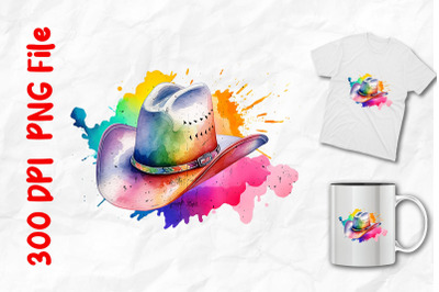 Rainbow Cowboy Hat Watercolor Splash