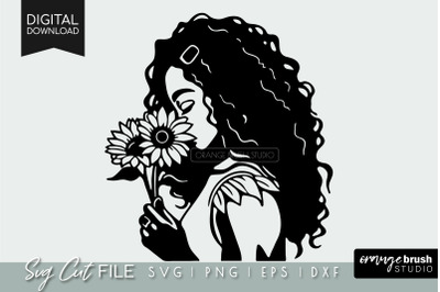 Black Girl SVG With Sunflowers | African American SVG