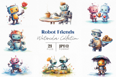 Robot Friends Watercolor Collection