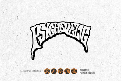 Psychedelic word lettering graffiti logo illustrations silhouette