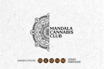 Classic mandala cannabis club swirl logo ornament illustrations monoch