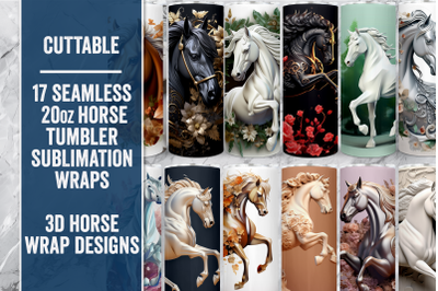 Horse Tumblers, 3D Horse Sublimations, 3D Horse Seamless Tumblers set