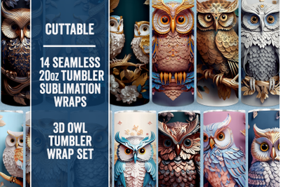 3D Owl Tumbler Wraps, 3D Owl Tumblers, 360 Seamless Wraps