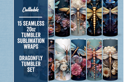 3D Dragonfly Floral Tumbler Seamless Sublimation Wraps