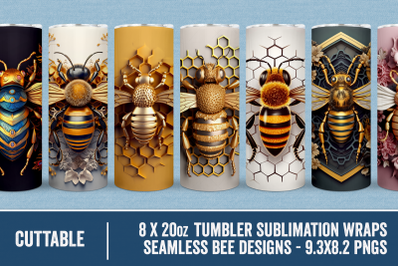 3D Bee Tumbler Sublimation Set, Seamless Bumblebee Tumblers
