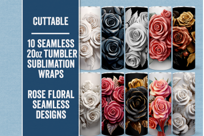3D Rose Seamless Tumblers Set, Rose Tumbler Sublimation PNGs