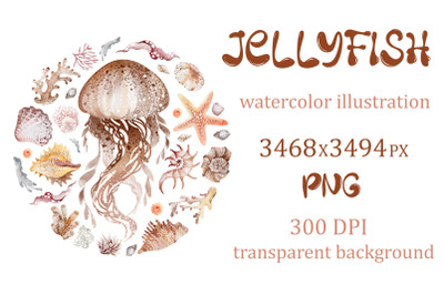 Jellyfish illustration | Sublimation design | sea creatures