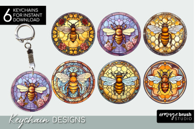 Honey Bee Keychain Bundle, Stained Glass Sublimation PNG