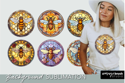 Honey Bee Round Sublimation Stained Glass Background