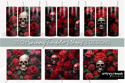 3D Tumbler Wrap Floral Skull | Halloween Skull Tumbler PNG