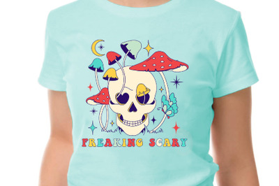 Fun Hippy Style svg with scary skull, mushrooms.