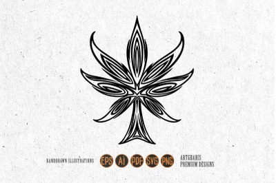 Classic weed leaf mandala ornament logo illustrations silhouette