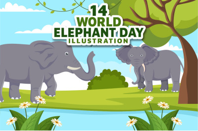 14 World Elephant Day Vector Illustration