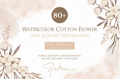 Watercolor Cotton Flower and Alphabet Decoration