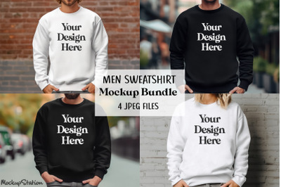 Black and White Men Sweatshirt Mockup Bundle, Male Model Sweatshirt