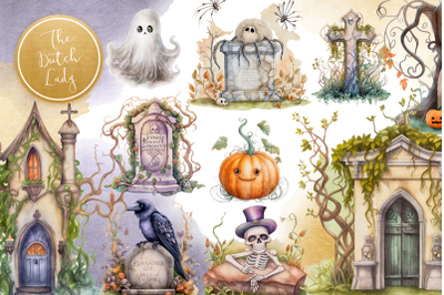 The Spooky Graveyard Clipart Set