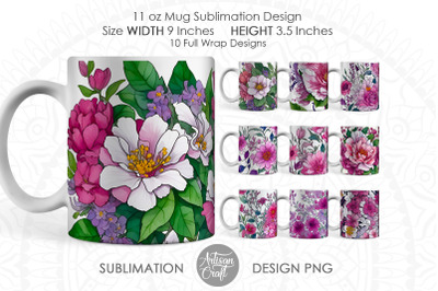 Watercolor flowers PNG for 11oz mug sublimation, watercolor mug wraps