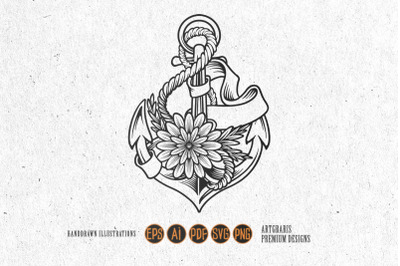 Anchored beauty vintage nautical with floral decorations silhouette