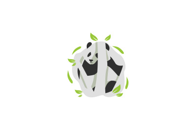 Panda with leaves vector logo template