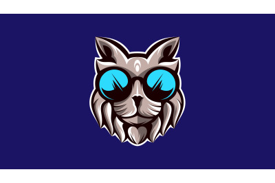 Stylish cool cat head logo template