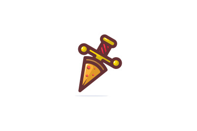 Sword in pizza slice shape logo template