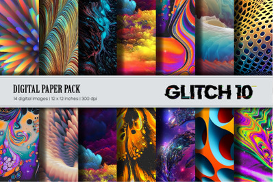 Glitch Psychedelic 10. Digital Paper Sets.