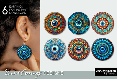 Evil Eye Stained Glass Round Earring Sublimation Bundle