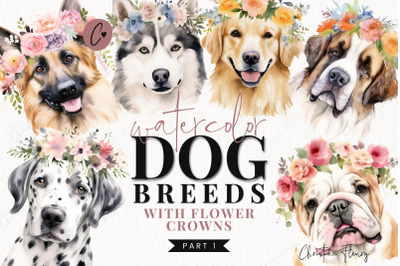 Watercolor Dog Breeds with Flower Crowns - Part 1