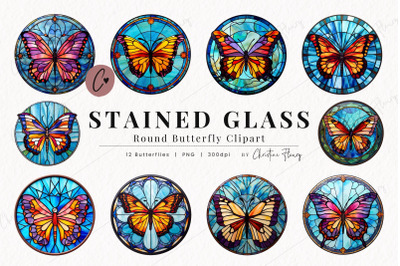 Round Butterfly Stained Glass Clipart