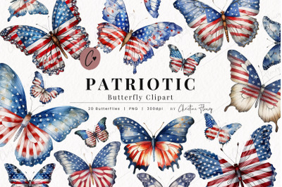 Watercolor Patriotic Butterfly Clipart