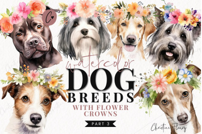 Watercolor Dog Breeds with Flower Crowns Part 3