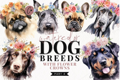 Watercolor Dog Breeds with Flower Crowns Part 4