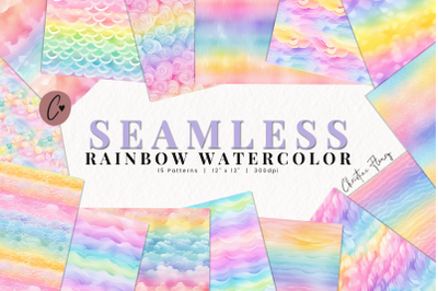 Seamless Rainbow Watercolor Digital Paper