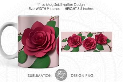 Roses mug wrap, 3D mug Design, roses sublimation, red roses PNG