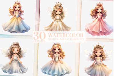 Watercolor Fairytale Bundle - 30 Fairies &amp; Princesses PNGs