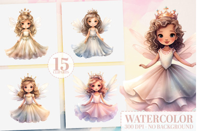 Watercolor Fairy Tale Princesses 15 Cute Fairies PNG Bundle