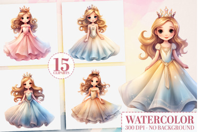 Watercolor Princess Clipart Bundle - 15 Cute Baby Princess