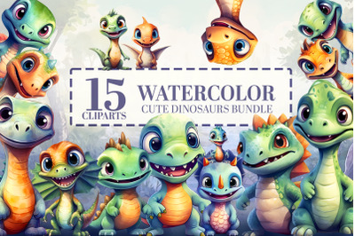 Watercolor Baby Dinosaurs Clipart - 15 Dinosaur Breeds PNG