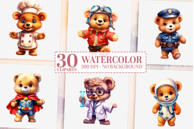 Ultimate Teddy Bear Career Clipart - 30 Bears Watercolor PNG