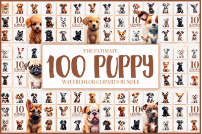 Watercolor Dog Breed Clipart - 100 Puppies, PNG, Sublimation
