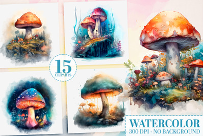Watercolor Magic Mushrooms Clipart, Mystical Mushroom PNGs