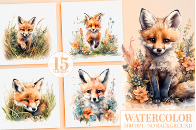 Watercolor Fox Nursery Bundle: 15 Digital Clip Art