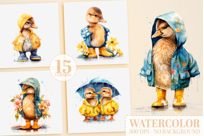 Adorable Duckling in Boots Bundle: 15 Watercolor Ducklings
