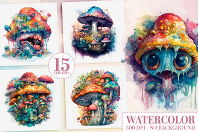 Mystical Mushroom Clipart Bundle, 15 Magical Watercolor PNGs