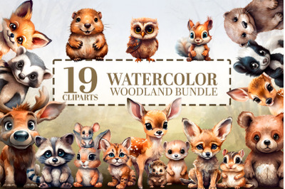 Woodland Animals Clipart Bundle, 19 Forest Animals PNGs